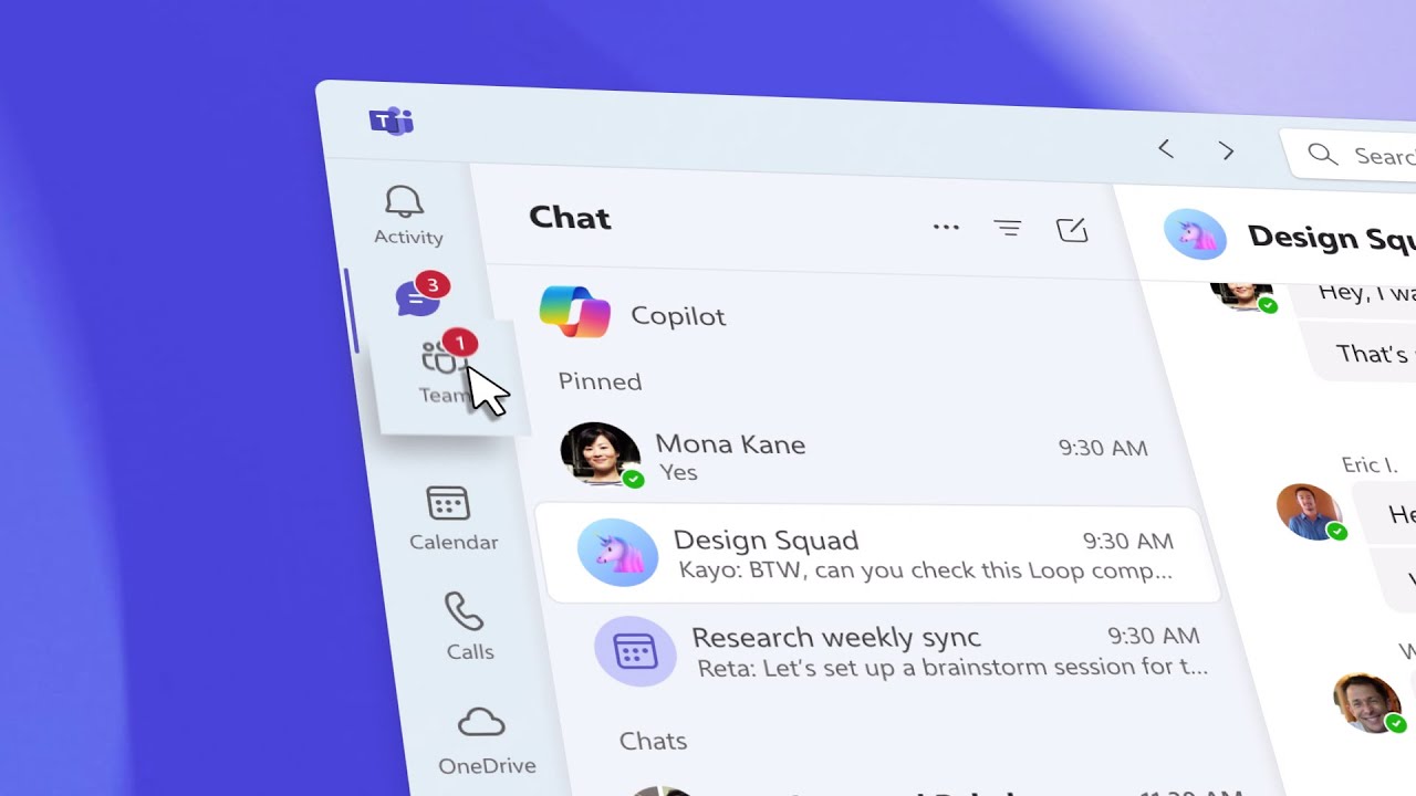 Microsoft Teams interface showing channels and chat